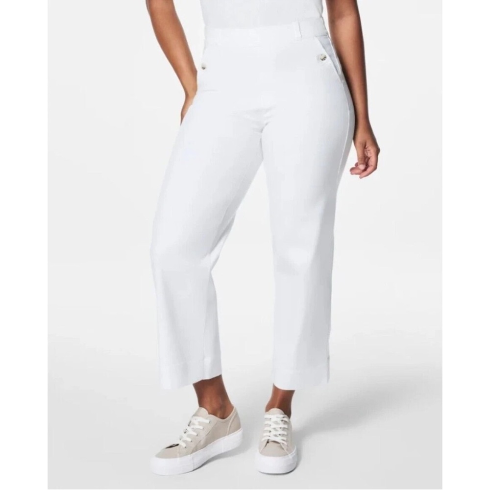 NWT‎ Spanx 1X Stretch Twill Cropped Pant Wide Leg Bright White Pull-On Casual
